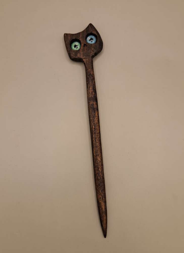 کانزاشی چوبی گربه چشم آبی سبز سایز ۲